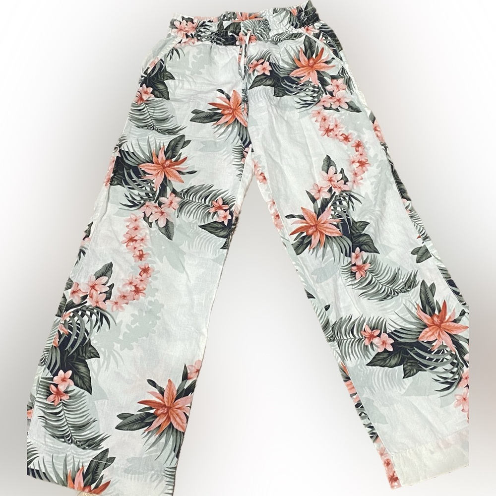 Womens Tommy Bahama Linen Wide Leg Pull on Pant Everglade Oasis. Sz XXS